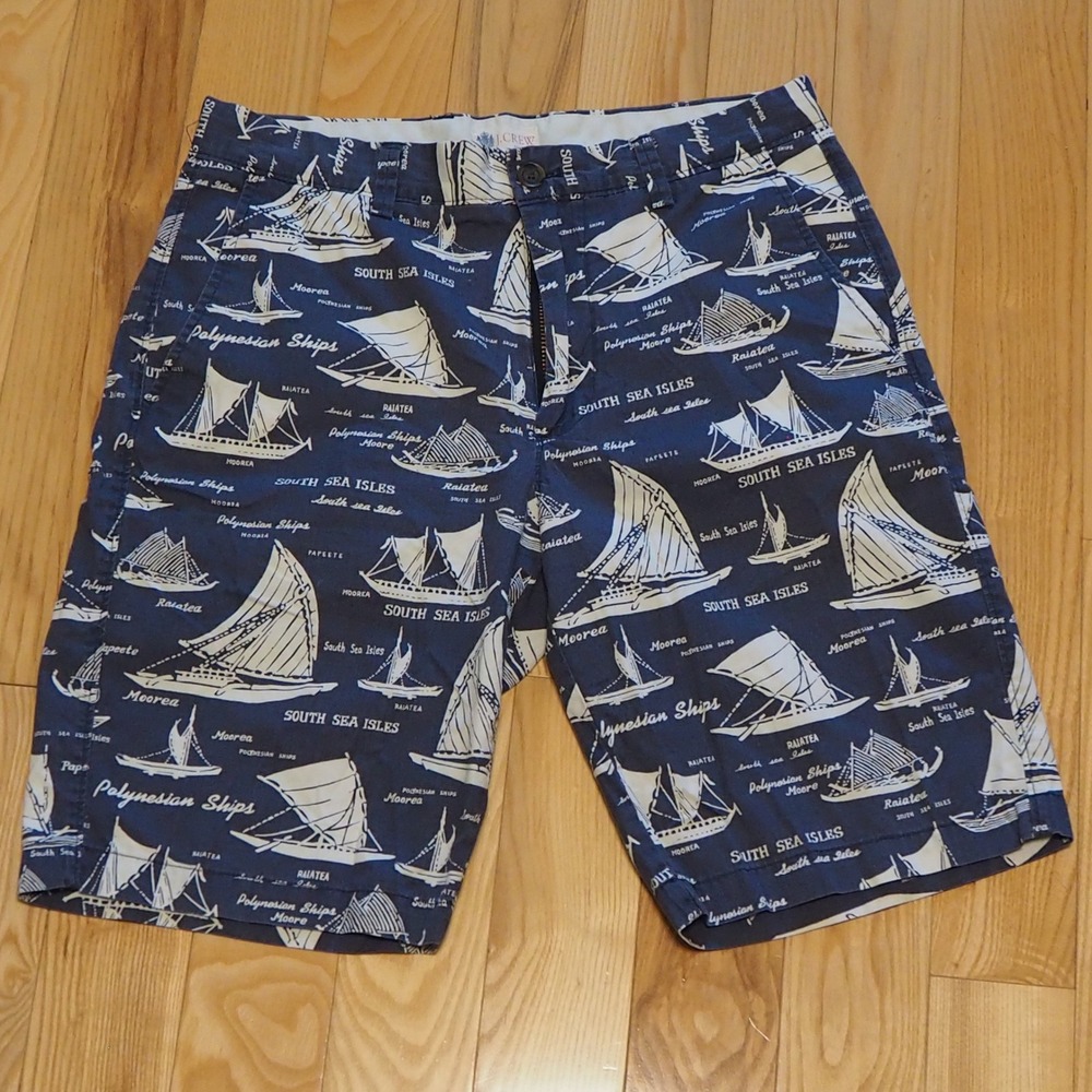 J.Crew Men's Chino Shorts Sz 31 All Over Print Sailboats Nautical Preppy Blue